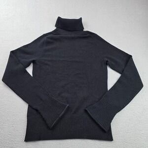 Takeout Sweater Women Large Black Stretch Tight Knit Turtleneck Ribbed Warm Cozy